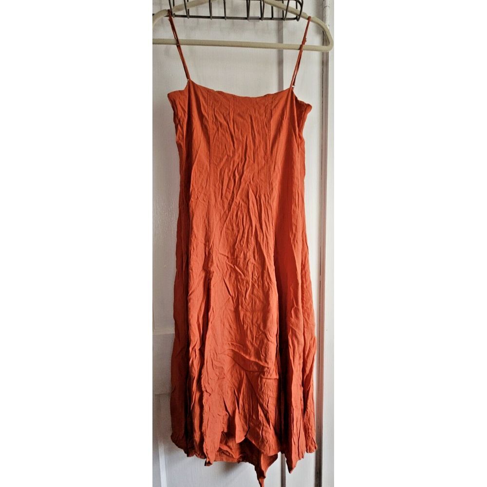 CAPULET orange woman Sz Small spagetti strap 2 front slits dress TENCEL COTTON